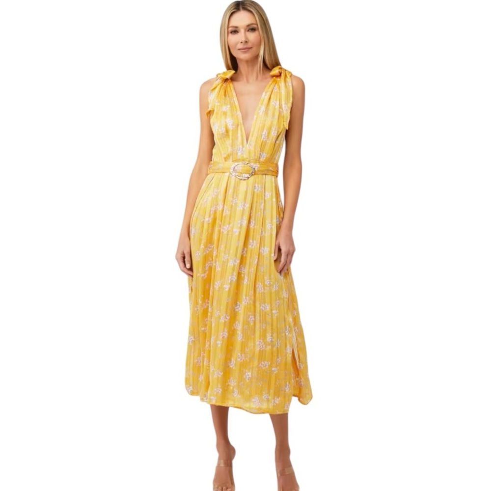 Sabina Musayev Yellow Floral Midi Dress (missing belt)